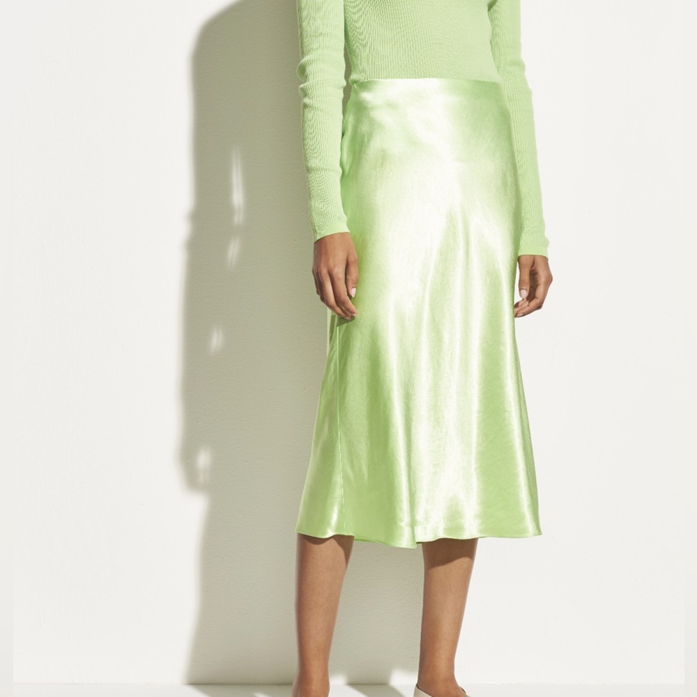Vince Green Satin Slip Skirt